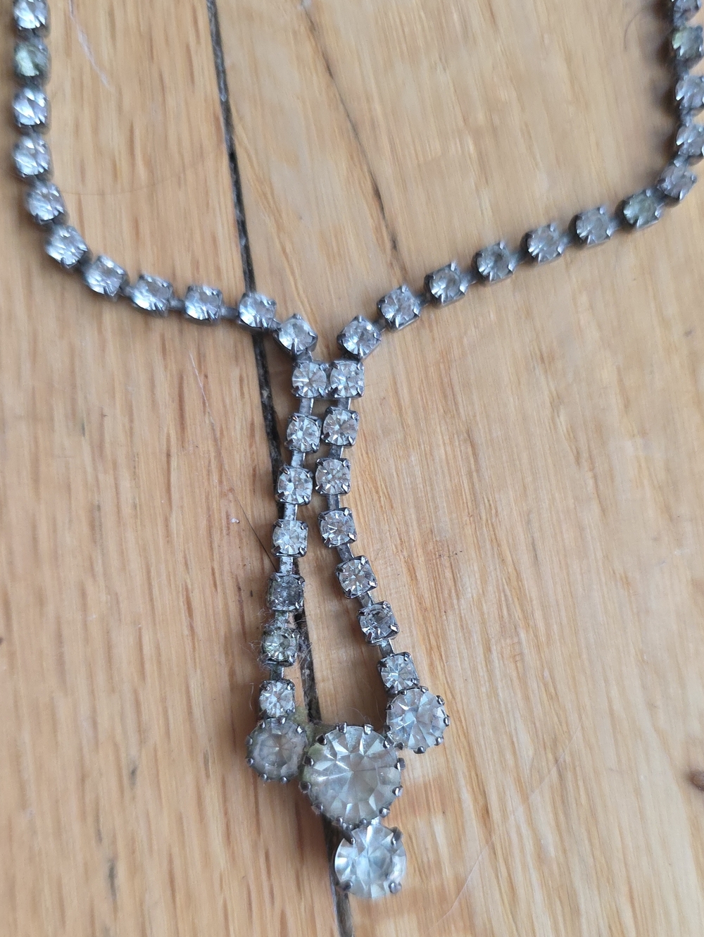 Set Silver Crystal Double Pendant Y-Style Necklace & Earrings 1920s